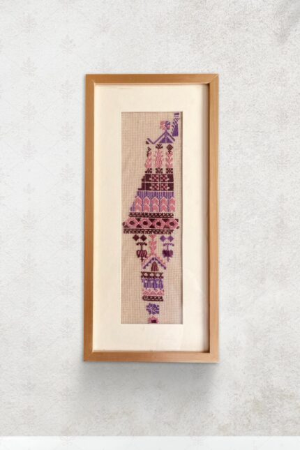 Hand-embroidered frame with a map of Palestine